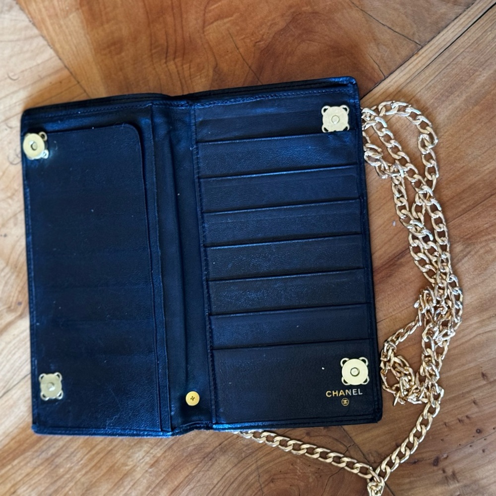 CHANEL Bicolore Quilted Lambskin Long Bifold Wallet Black repurpose converted - Picture 13 of 17